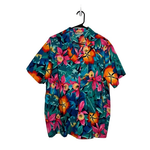 Hilo Hattie The Hawaiian Original Floral Print Casual Button Down Size L - Picture 1 of 3